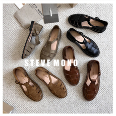 Босоножки 24ss补货国现steve mono植鞣牛皮手工编织镂空平底罗马凉鞋10/01