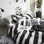 Ins Bắc Âu đơn giản màu đen và trắng sọc tấm ga trải giường bốn bộ cotton cotton Châu Âu và Mỹ phong cách 1.5 m1.8 m giường sản phẩm