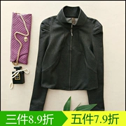 Áo khoác nữ dài D đích thực 2019 mùa thu rắn màu áo khoác denim mỏng áo khoác ngắn W373A đen V - Áo khoác ngắn