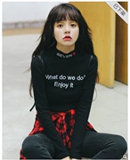 J5-Xuân 2018 mới thời trang áo thun dài tay nữ Slim Học sinh Hàn Quốc chữ hoang dã thêu nữ từ bi