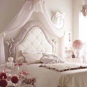 vải giường công chúa màu hồng giường cô gái trải giường Continental tay chạm khắc giường đôi cổ nơ trẻ em - Giường
