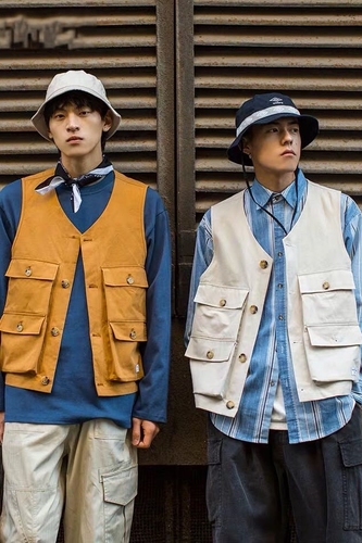 Summer new Japanese style retro Multi Pocket Vest men's ins Korean lovers thin vest shoulder work clothes fashion coat