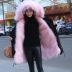 Sao lông áo Chu Dongyu với cùng một mô hình con cáo lông lót siêu lớn cổ áo lông thú lông thú lớn quần áo pie trùm đầu áo khoác lông thú Faux Fur