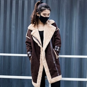 Mùa thu đông 2019 của phụ nữ mới phần dài buông thả cộng với nhung lông cừu nhung lông len lông cừu nữ - Trung bình và dài Coat