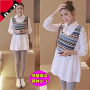 Áo bà bầu mới mùa thu ve áo dài tay áo mùa thu áo sơ mi dài tay cotton cho bà bầu