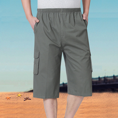 Trung niên quần short nam cắt quần giản dị cha đàn hồi cotton lỏng eo cao cộng với chất béo kích thước lớn bãi biển 7 quần Cực lớn