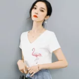 Dy [Village 2020 Summer Simple Commerings v -neck с вышивкой карман карман Thin Girl T -Fish YJ0028055