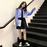 Áo sơ mi nữ thu đông 2018 mới sóng Han Fan College áo gió Hồng Kông hương vị áo sơ mi dài tay retro các mẫu áo sơ mi
