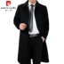 Pierre Cardin mùa thu và mùa đông trung niên áo khoác len nam dày cộng với áo len cashmere ấm áp trên áo khoác dài đến đầu gối