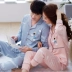 Phiên bản Hàn Quốc của bộ đồ ngủ đôi ve áo dài tay cotton mùa xuân và mùa thu nam nữ áo len phục vụ nhà đôi phù hợp ngọt ngào