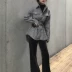 Mùa thu 2018 phiên bản retro Hàn Quốc mới của houndstooth bandage eo dài tay áo khoác len dài áo khoác giản dị áo khoác nữ đẹp Áo khoác dài
