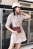 Hàn Quốc Chic Retro kẻ sọc mỏng đơn ngực ngắn tay ăn mặc thanh lịch khí V-cổ áo váy nữ mùa hè