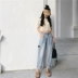 Mùa hè 2018 mới Hàn Quốc giản dị hoang dã quần jeans cạp cao nữ retro quần lửng ống rộng quần học sinh