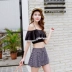 2018 cô gái mới chia váy áo tắm nữ Hàn Quốc từ vai bìa cánh tay là mỏng bảo thủ dễ thương áo tắm 	đồ bơi nữ 2 mảnh màu đen Bộ đồ bơi hai mảnh