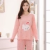 Bộ đồ ngủ cotton dài tay cho phụ nữ mùa xuân và mùa thu cộng với chất béo cộng với kích thước lỏng lẻo MM cotton mặc nhà XXXXL - Bên ngoài ăn mặc