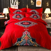 Cotton bốn mảnh cưới đỏ dày 2.2x2.4 m giường đơn giản cotton 4 piece đặt 1.8x2.2 m quilt bộ đồ giường