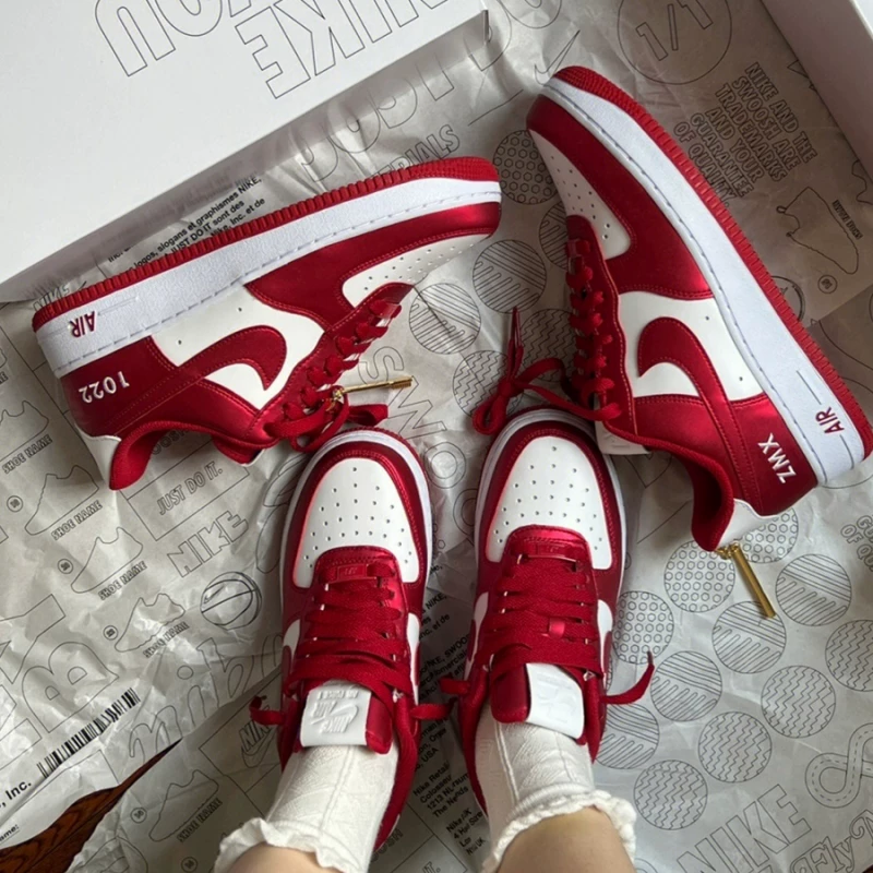 Найк Nike Air Force 1 Air Force No. 1 индивидуальная модель древний цвет сопоставления металлический красный пара низкие кеды