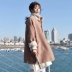 Mùa thu đông 2018 phiên bản Hàn Quốc mới của người đàn ông nhỏ bé len lông ngắn lông cừu cộng với áo khoác nhung nữ tartan áo dạ dài nữ Áo Hàn Quốc