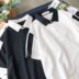 Hồng Kông phong cách ngắn tay polo áo sơ mi nam Harajuku phong cách bf mùa hè sinh viên ins các cặp vợ chồng trang trí cơ thể sọc ve áo T-Shirt xu hướng áo polo đẹp Polo