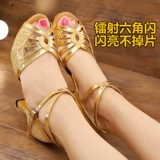 Золотые блестки для ногтей, обувь, летние профессиональные сандалии, танцующие туфли, мягкая подошва