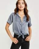 Abercrombie Fitch American AF Осуренная женщина чистого цвета летняя кожа, слегка свободная короткая рубашка