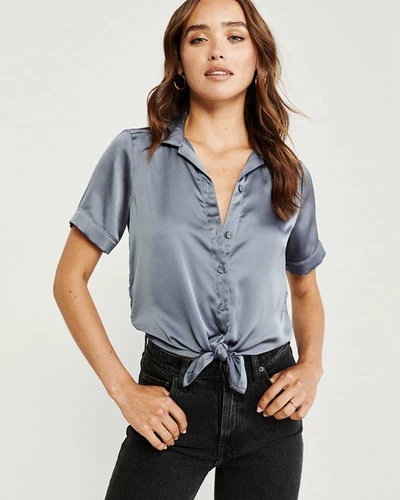 Abercrombie Fitch American AF Осуренная женщина чистого цвета летняя кожа, слегка свободная короткая рубашка