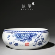Trà rửa chén lớn bát trà sáu quý ông bằng nước 盂 rửa bút hộ gia đình rửa chén gốm sứ màu xanh và trắng - Trà sứ