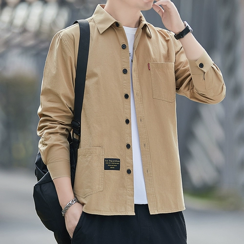 Тонкая рубашка, хлопковый демисезонный универсальный кардиган для отдыха