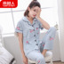 Nam cực đồ ngủ mùa hè của phụ nữ phù hợp với bông ngắn tay quần phần mỏng Hàn Quốc cardigan bông lỏng mùa hè dịch vụ nhà Bộ Pajama