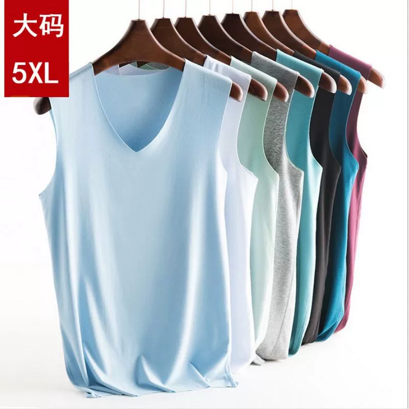 Đồ lót nam mùa xuân và mùa hè băng lụa trơn một mảnh vest liền thân tạo hình cổ V tay đua vest gợi cảm sling nhỏ - Áo vest