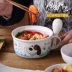 Nhật bản-phong cách nổi gốm phim hoạt hình dễ thương mì ăn liền bát lớn với bìa sinh viên bộ đồ ăn hộp ăn trưa mặt cup bộ đồ ăn muỗng bộ