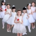 Áo dài cho trẻ em Ngày khiêu vũ Cô gái Trình diễn mùa hè Đầm công chúa Đầm trẻ em Váy phồng trắng Gạc trang phục
