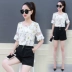 Áo sơ mi voan hoa sang trọng nữ 2018 Mới Hàn Quốc Sweet Ocean Slim Lace Top mùa hè Áo sơ mi ngắn tay