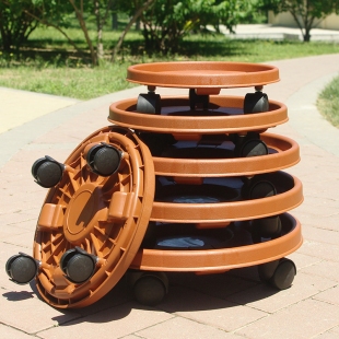 移动托盘盆栽滑轮底座植物花盆托盘万向轮塑料圆形半透明托盘室内