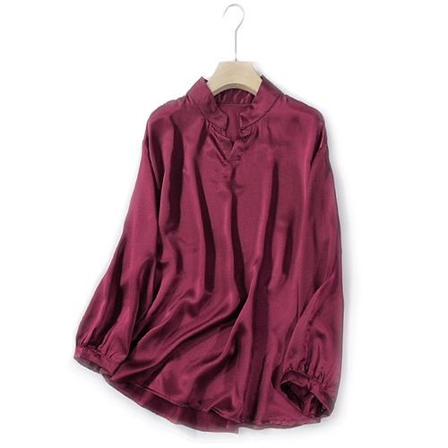 Шелковая рубашка, шелковый лонгслив, сексуальная футболка, большой размер, V-образный вырез, свободный крой