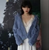 Hàn Quốc chic phong cách retro lão hóa dễ thương đôi túi màu xanh lá cây giả lông ve áo sang trọng cộng với áo khoác cotton ngắn Faux Fur