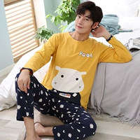 Bộ đồ ngủ nam mùa xuân và mùa thu cotton dài tay hoạt hình thanh thiếu niên học sinh trung học quần áo ngủ nam