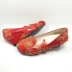 Giày cưới nêm đỏ Trung Quốc Giày cưới sườn xám Trung Quốc giày nướng bánh mì làm bằng tay ren tròn đầu thấp để giúp bà bầu mang giày - Giày cắt thấp