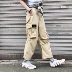 PUNIAMA Nhật Bản giặt kaki dây rút Quần xu hướng nhiều túi Quần công sở nam chín điểm dây rút quần harem