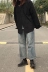 SANJATI Crane Nhật Bản nền tảng retro lỏng tay áo dài nam màu đen và phụ nữ lỏng lẻo áo đôi dụng cụ - Áo sơ mi công sở nam Áo