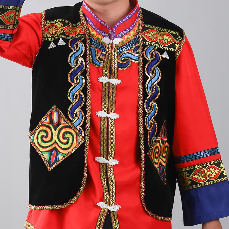 Trang phục dân tộc vest nam Vân Nam dành cho người lớn mùa hè biểu diễn trang phục nam giới dân tộc mặc áo lụa - Trang phục dân tộc