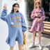 Phụ nữ mang thai thu đông 2018 thời trang Hàn Quốc thêu hoa mùa thu đông cộng với áo len nhung dày màu bạc ấm áp yếm cho bà bầu Áo thai sản