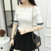 Từ mới cổ áo đan tay áo Slim áo 2018 mùa thu và mùa hè Hàn Quốc phiên bản của màu rắn năm điểm tay áo chặt đáy áo sơ mi quần áo nữ hàng hiệu Áo / áo thun