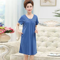 Quần áo ngủ nữ trung niên cotton dài đoạn rộng kích thước lớn đồ ngủ ngắn tay mẹ mùa xuân có thể mặc dịch vụ tại nhà - Đêm đầm đầm cho người lớn tuổi