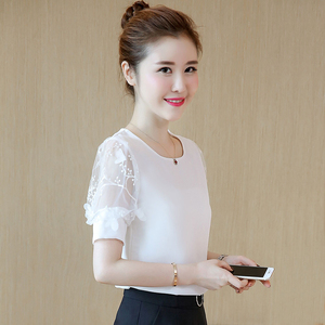 Bao gồm áo sơ mi bụng voan ngắn tay mùa hè của phụ nữ ăn mặc 2018 làn sóng mới lỏng mỏng ren hàng đầu siêu cổ tích áo sơ mi