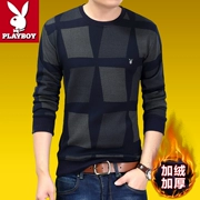 Playboy nam mùa đông thanh niên áo thun dài tay nam cộng với nhung dày cổ tròn áo len cotton ấm