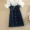Ngắn tay từ cổ áo denim đầm dây đeo đầm mùa hè 2018 mới trong hai mảnh váy mỏng nữ