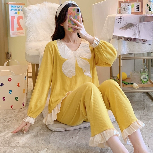 Лонгслив, осенняя демисезонная хлопковая милая пижама, милый демисезонный комплект, 2021 года