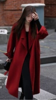 Красный двусторонний демисезонный кашемир, расширенное длинное шерстяное шерстяное пальто, изысканный стиль, средней длины, городской стиль, подходит для подростков