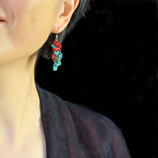 Серьги 素元 包邮绿松石红色纯银耳环女原创复古代流苏长耳坠可订14k包金